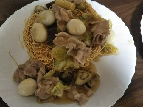 肉を使った皿うどん